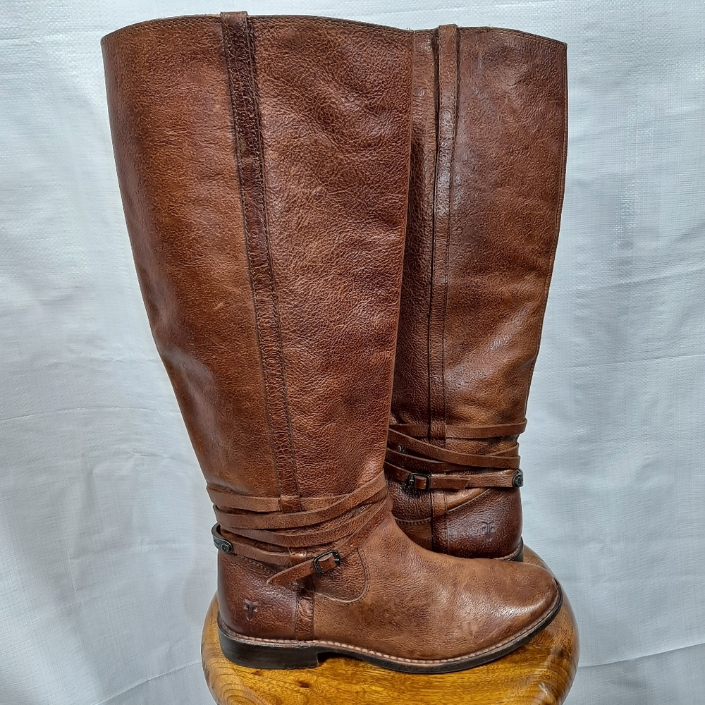 Frye Brown Pebbled Shirley Riding Boots